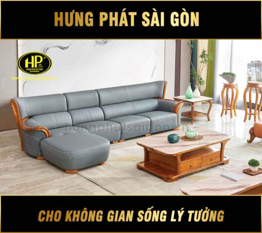 sofa da bò ý gỗ mun cao cấp F006