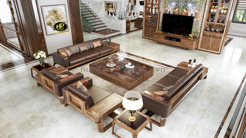 sofa gỗ sồi chữ U