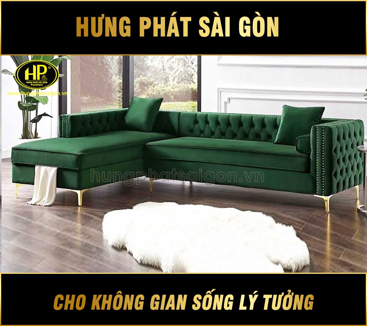 sofa góc hiện đại chân inox mạ vàng H-64