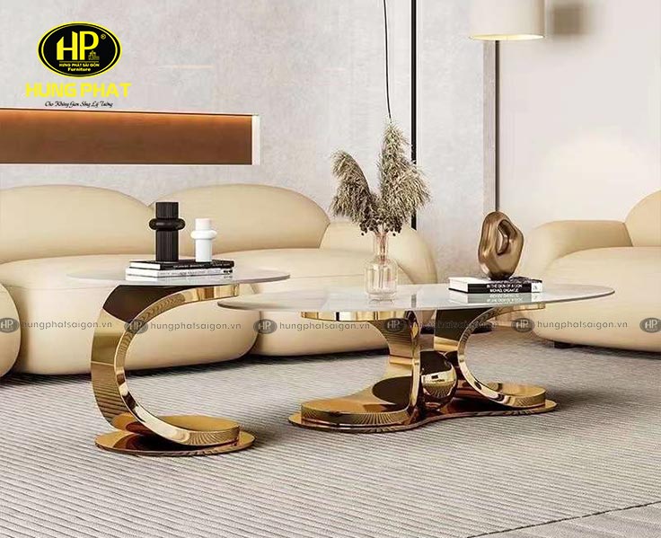 bàn sofa mặt đá chân mạ vàng cao cấp BT-2206G