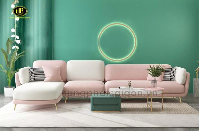 bộ sofa góc vải hồng H-270
