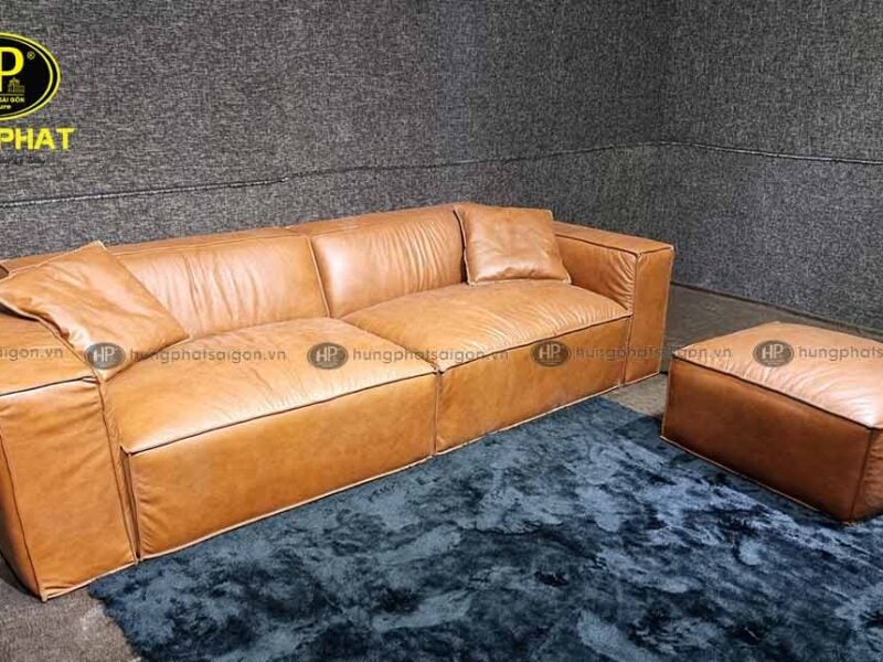 sofa vuông hiện đại bọc da phòng khách H-44