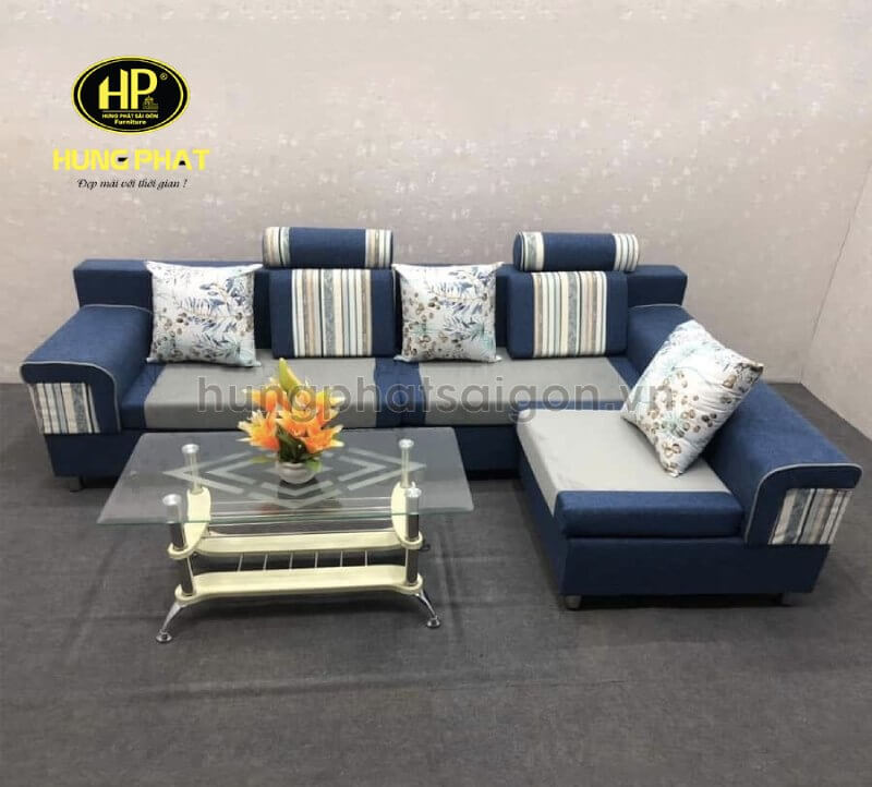 sofa băng xanh dương kết hợp góc H-512