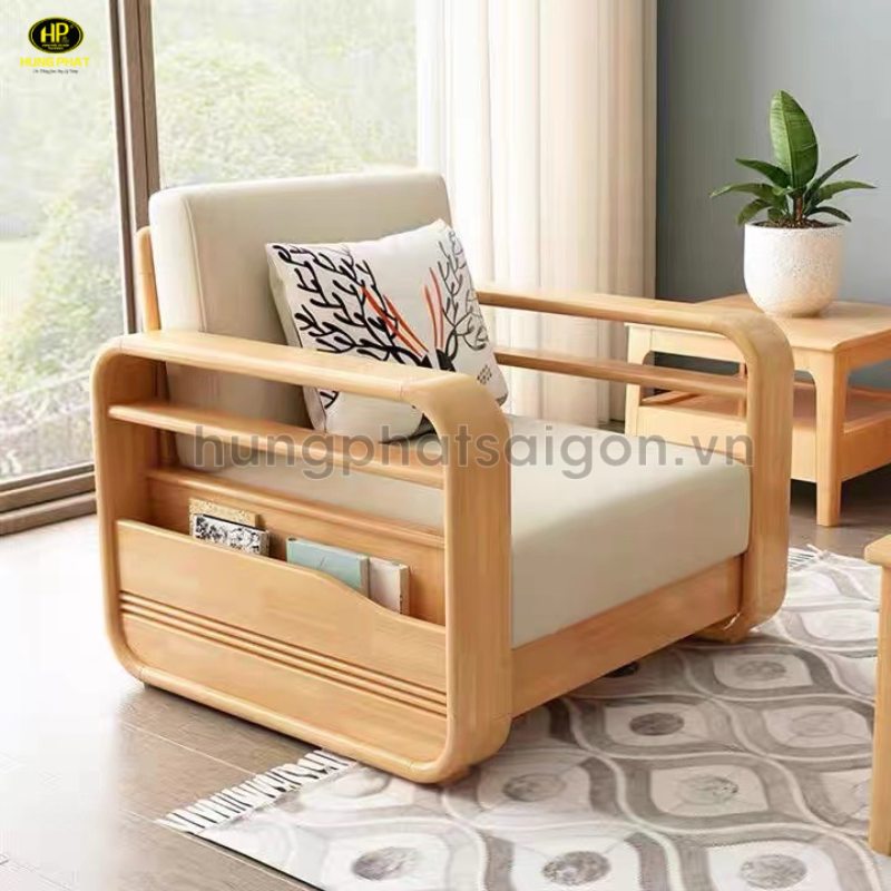 sofa đơn bằng gỗ cao su