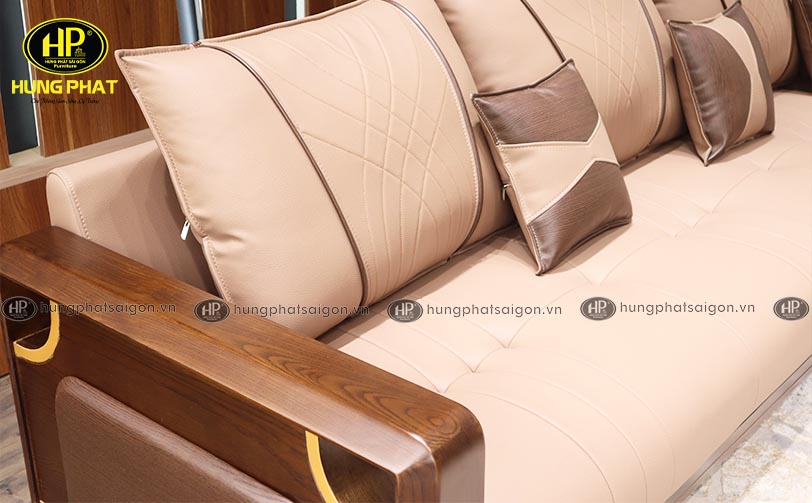 chi tiết Ghế sofa gỗ góc L phòng khách hiện đại HS-885A 