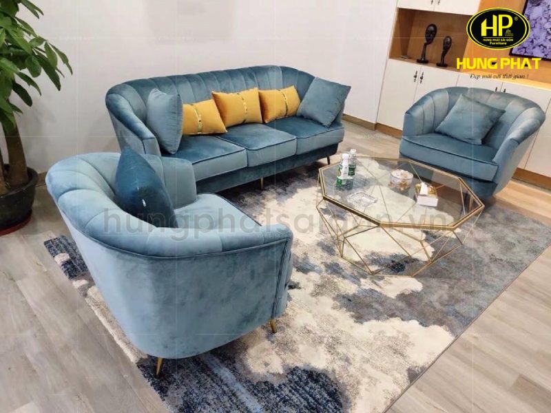 sofa xanh vải nhung hx-246