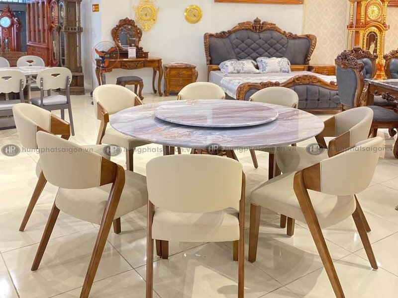 Bộ bàn ăn tròn xoay mặt đá tự nhiên TD-904