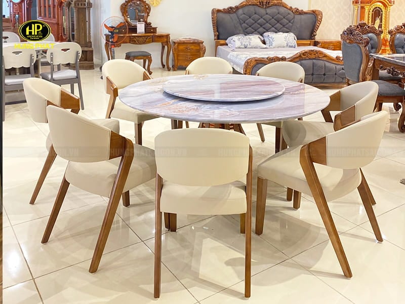 bộ bàn ghế ăn tròn xoay mặt đá tự nhiên td-904
