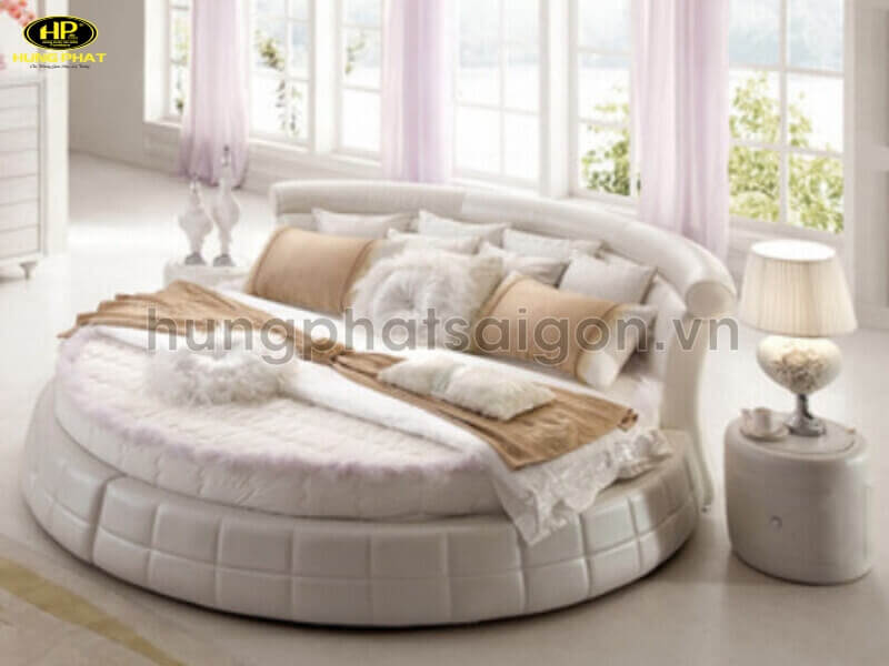 sofa giường bệt dạng tròn màu trắng