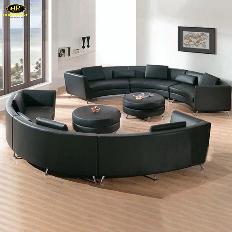 Sofa hình vòng cung bọc da màu đen