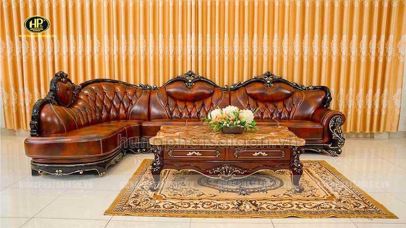 Sofa khung gỗ da bò mã 1436