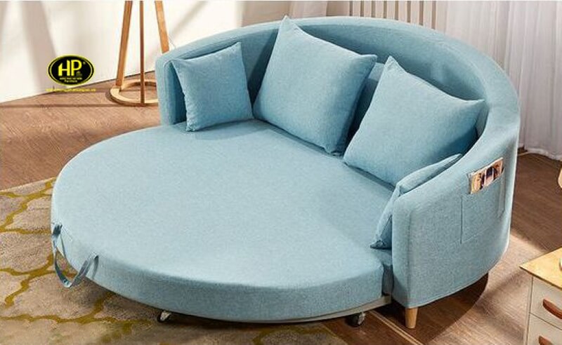 sopha giường hình tròn màu xanh