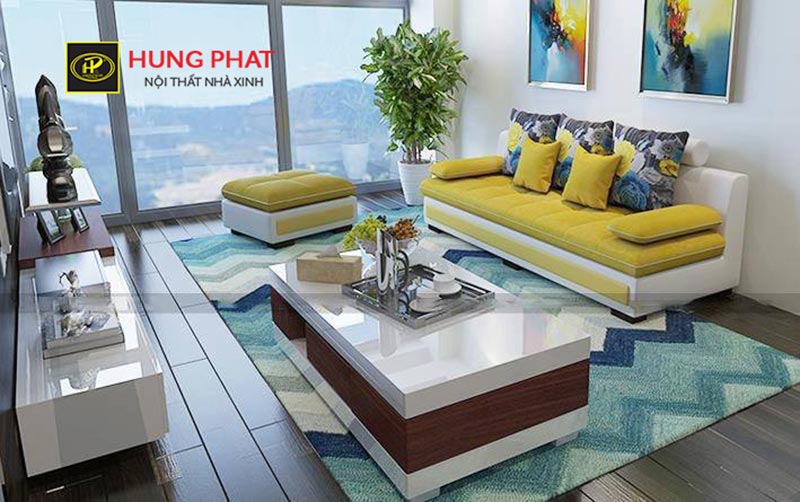 Sofa băng đẹp màu vàng chanh mẫu mới H-215