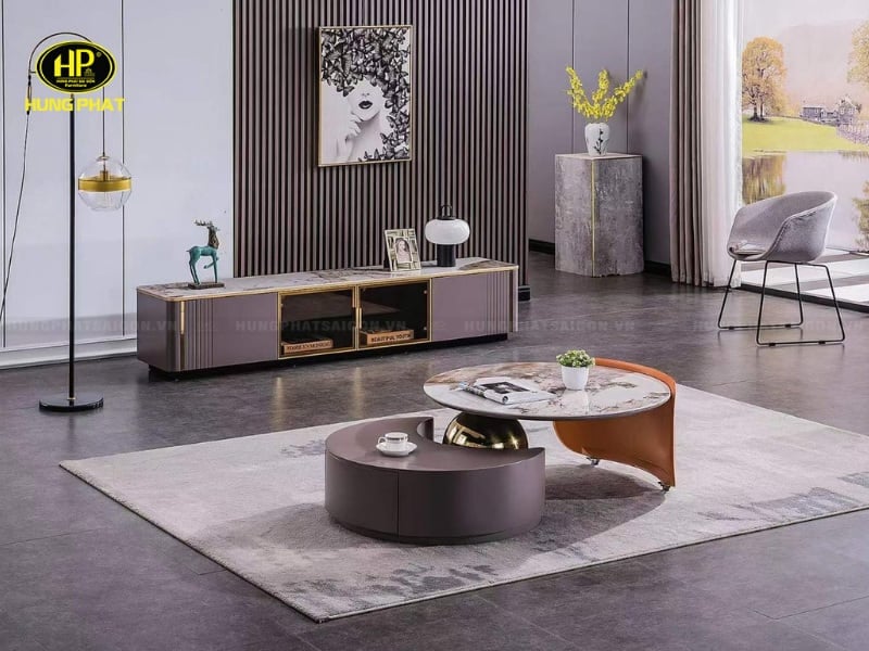 bàn sofa tròn 2 tầng hiện đại bt-2153