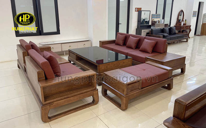 Sofa bọc da gỗ sồi HS-60