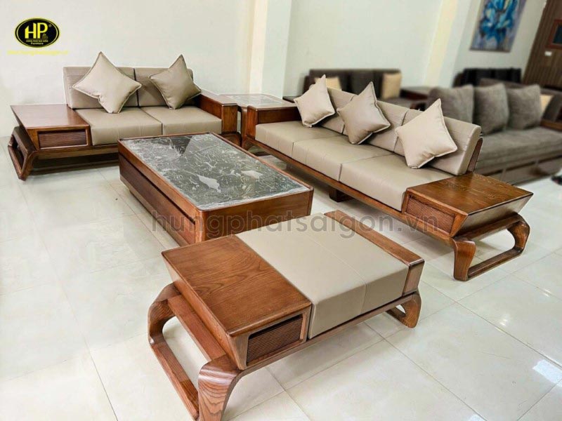 Bộ sofa gỗ sồi màu óc chó hiện đại hs-52