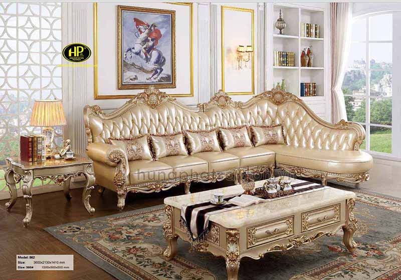 Cách đặt sofa góc da bò tân cổ điển AT0862G