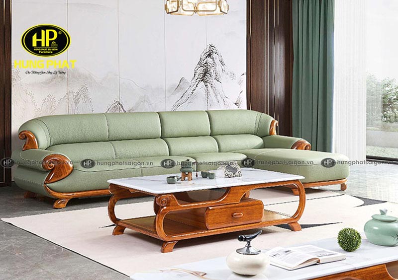 Cách kê sofa góc L da bò gỗ mun WJ-131