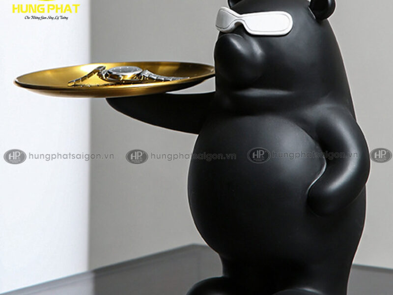 đồ trang trí gấu đen cầm khay YH21-24