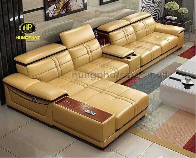 ghế sofa da màu vàng kem hiện đại HD-26