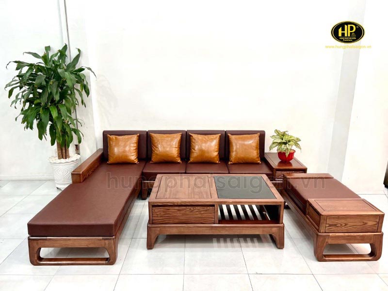 Sofa gỗ sồi nhập khẩu giả màu óc chó hs-05