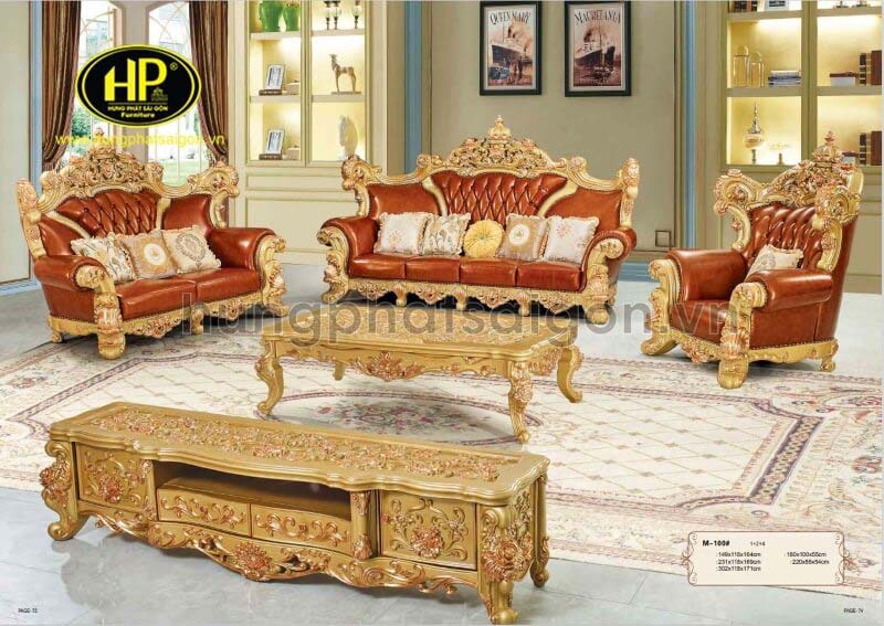 Sofa tân cổ điển mạ vàng M-100