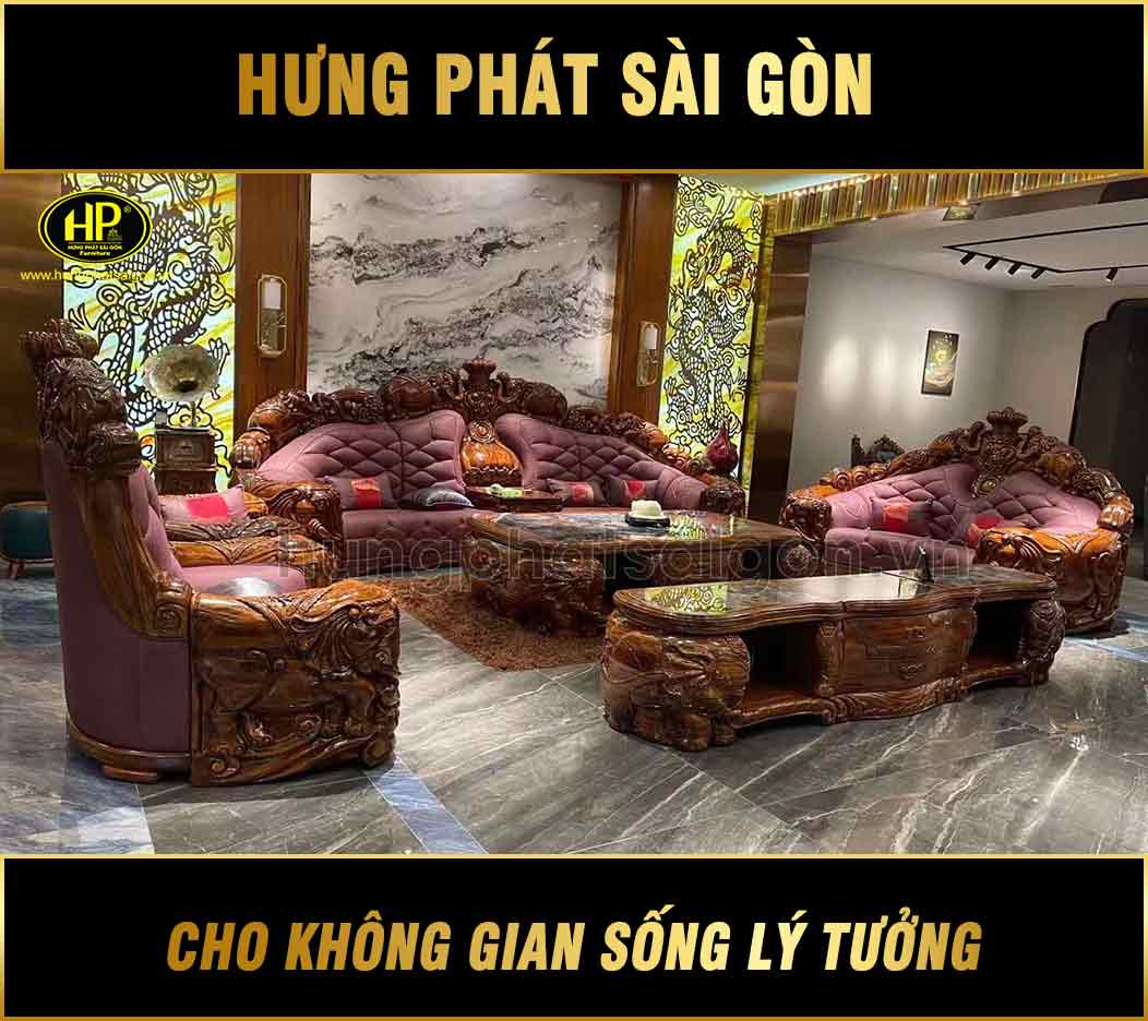 bộ sofa tân cổ điển gỗ mun nam phi T-6868