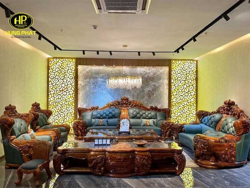 sofa tân cổ điển cao cấp da bò KU-859