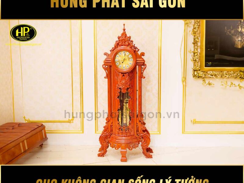 đồng hồ tháp gỗ hương đá tứ trụ DHH-04