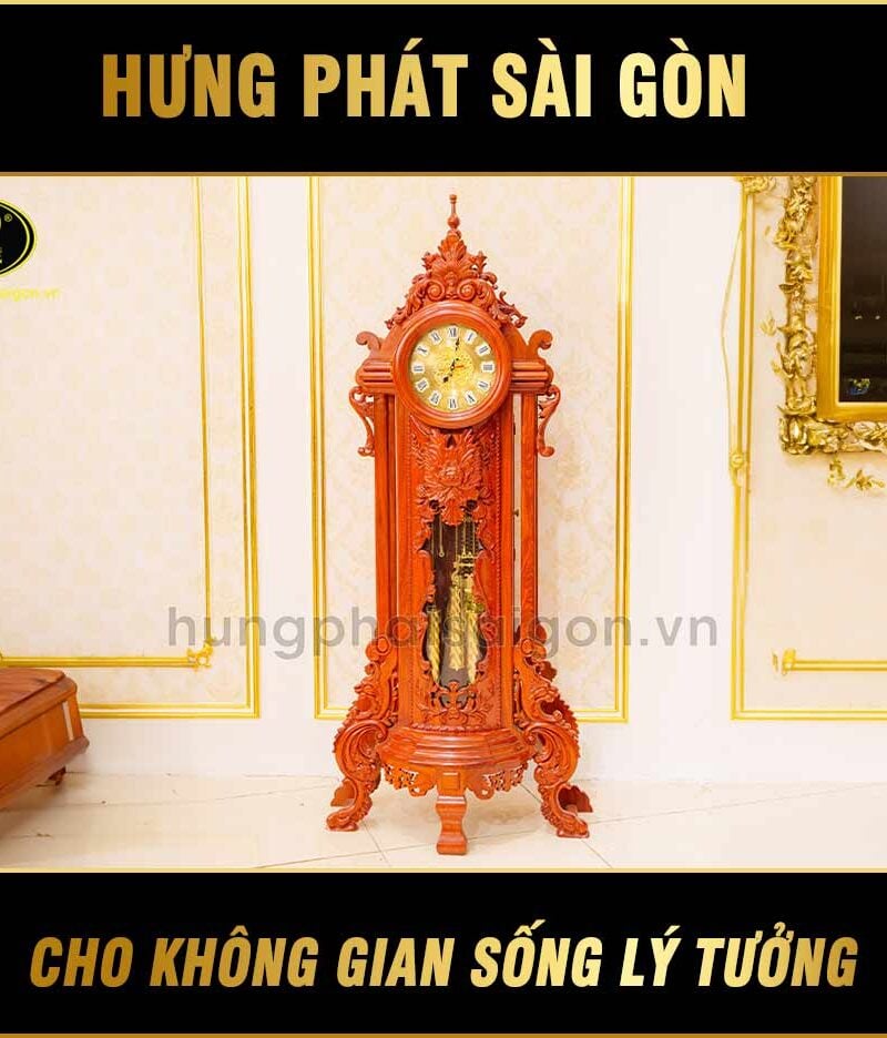 đồng hồ tháp gỗ hương đá tứ trụ DHH-04