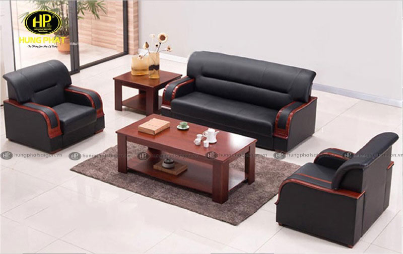 Sofa da tay gỗ hiện đại H-29