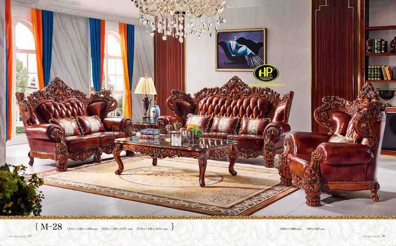 Sofa gỗ hương đỏ tay cong M-28