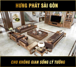 sofa gỗ óc chó phòng khách cao cấp H0-09