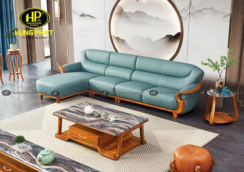 Sofa góc L da bò ý F028 màu xanh mint