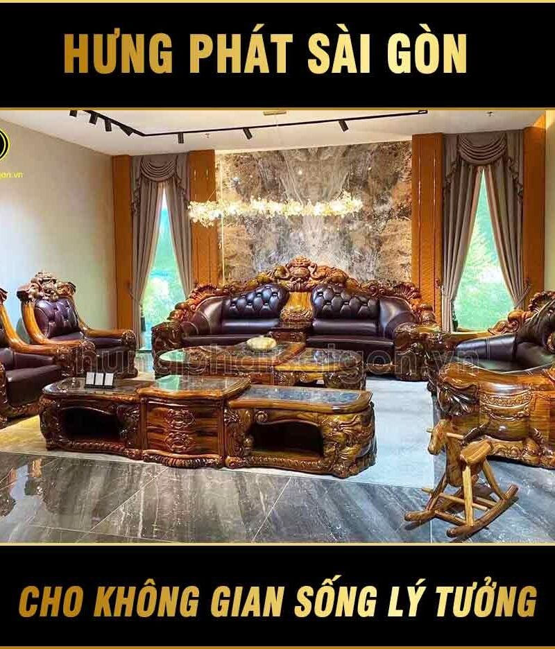 sofa tân cổ điển gỗ mun KU-898