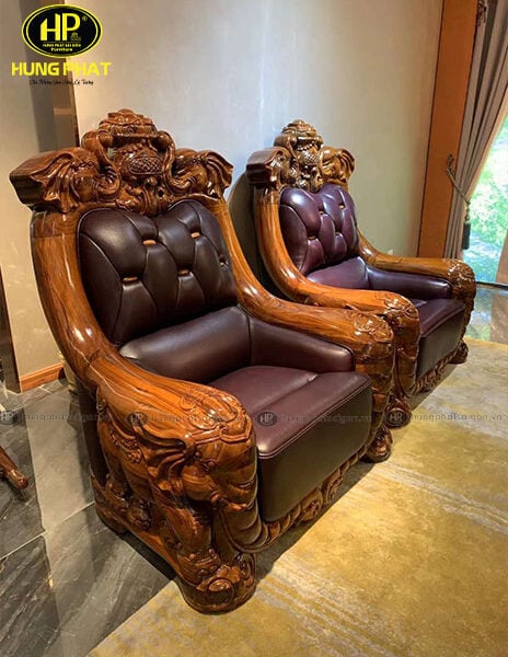 Bộ ghế sofa cổ điển gỗ mun nhập khẩu KU-898