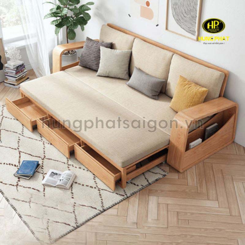 sopha giường kéo gỗ sồi g-08s