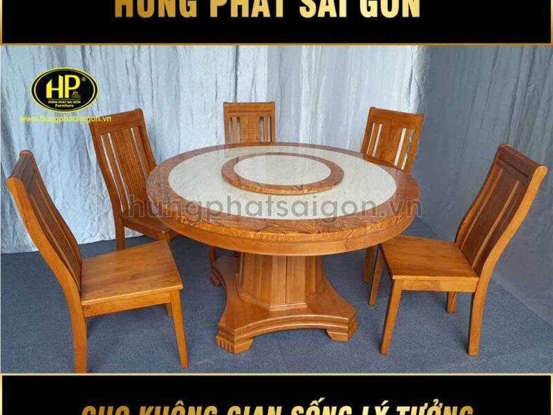 Bộ bàn ăn tròn xoay mặt đá ceramic VM-15