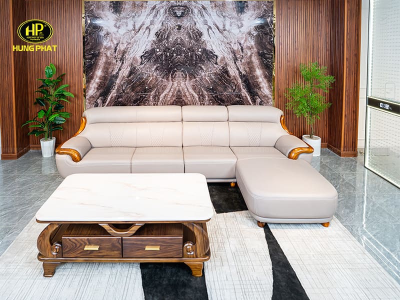 ghế sofa viền gỗ mun da bò wj-110