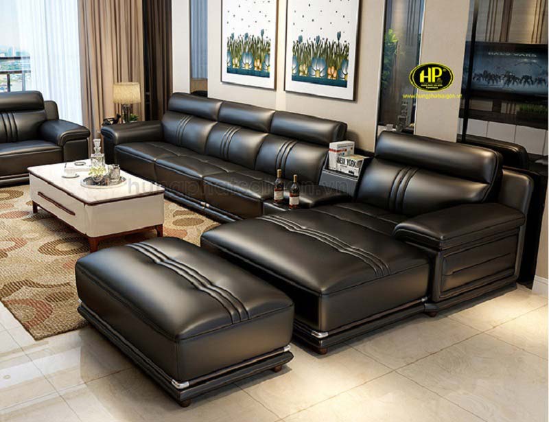 Sofa da màu đen HD-58
