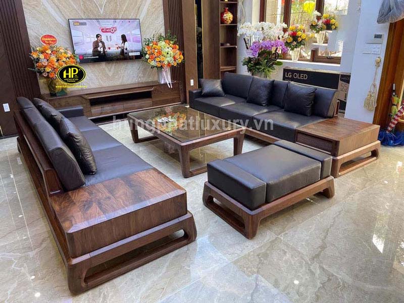 Sofa gỗ óc chó chữ L HO-42