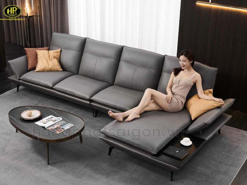 Sofa góc da màu xám H-283