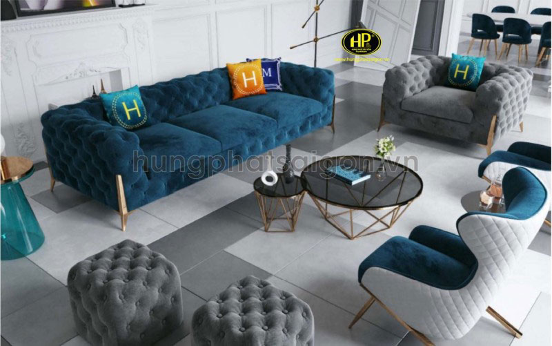 Sofa vải nhung xanh NK-12