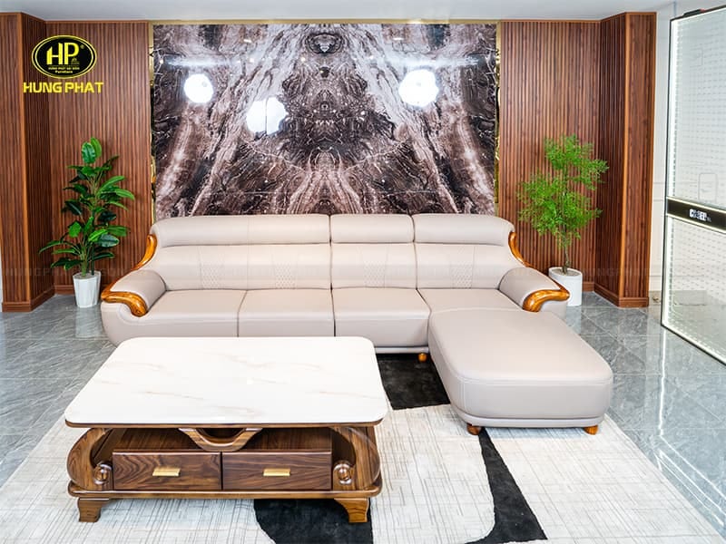 sofa viền gỗ mun da bò wj110