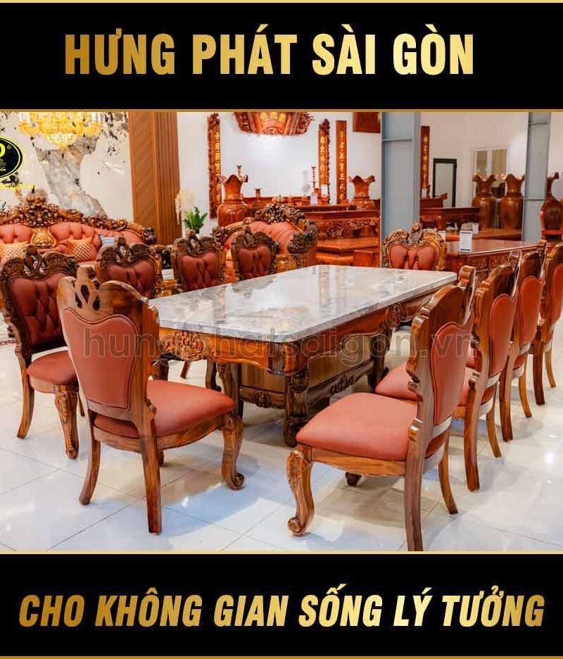 Bộ bàn ăn tân cổ điển 10 ghế sang trọng BA-A29