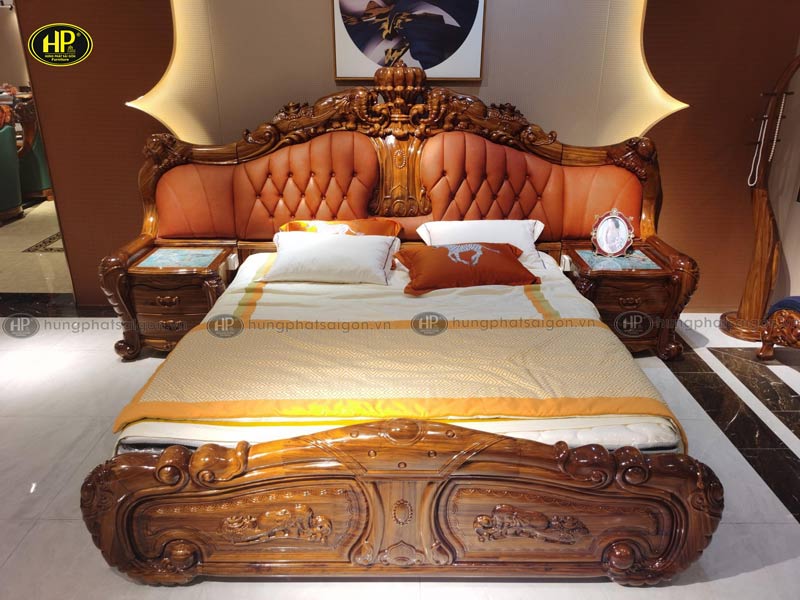Bộ giường ngủ tân cổ điển da bò nhập khẩu B28