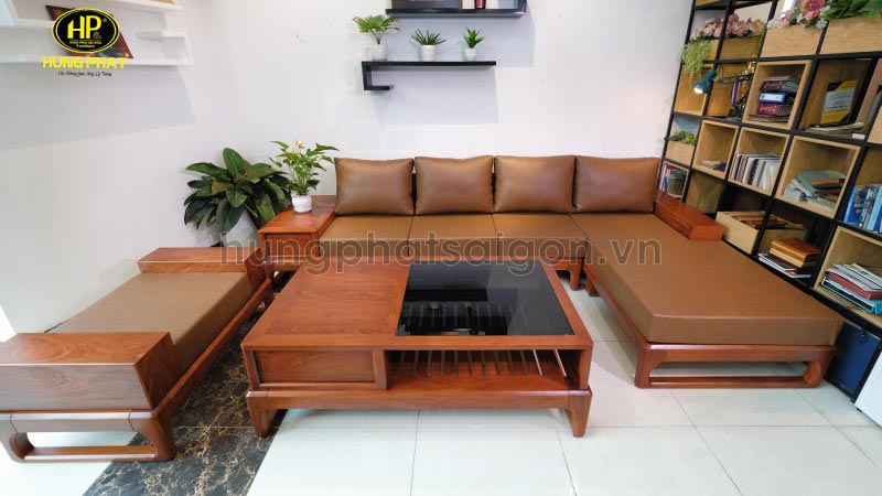 Sofa gỗ hương vân góc L