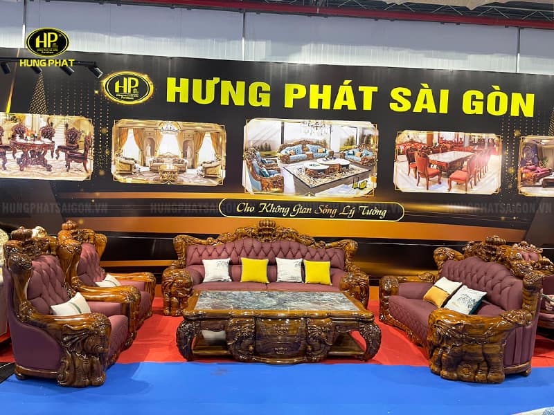 bộ sofa tân cổ điển gỗ mun da bò ý sf-2319