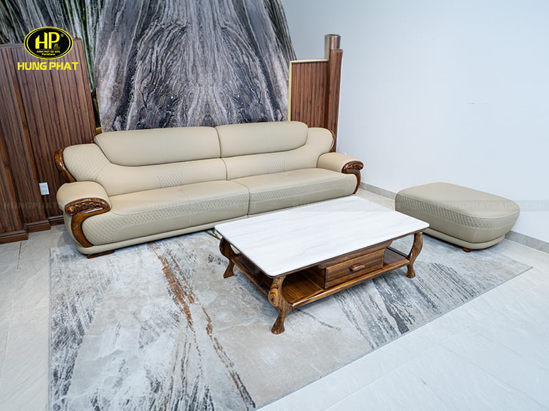 ghế sofa da bò viền gỗ mun wj160
