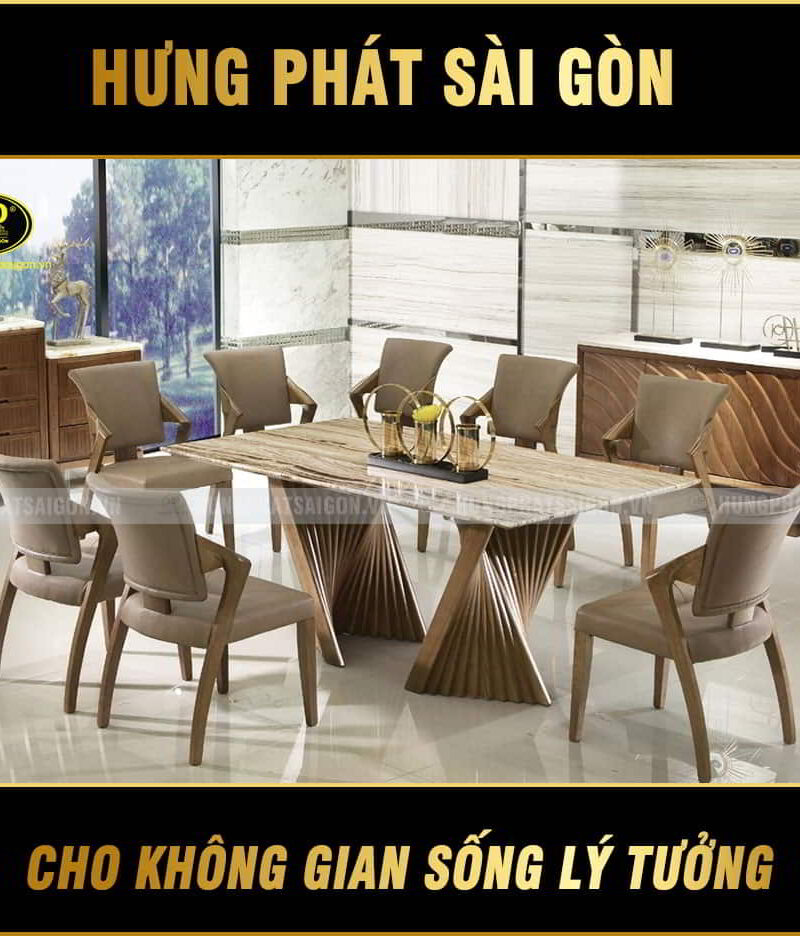 Bàn Ăn Gỗ Sồi 8 Ghế Mặt Đá Bo Cao Cấp QQF032